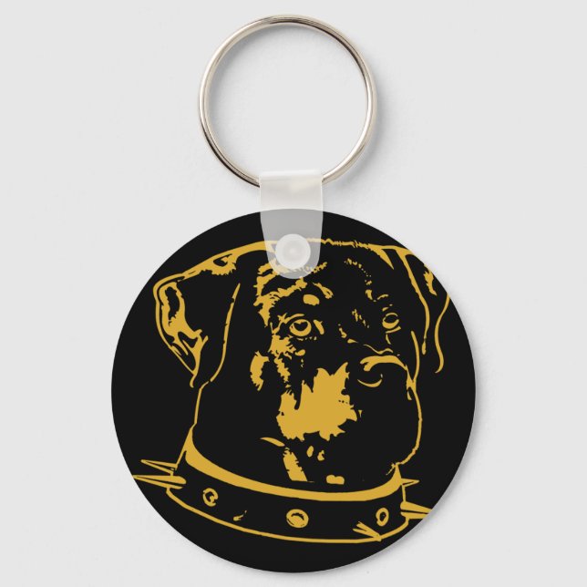 Yellow Rottweiler Illustration Keychain (Front)