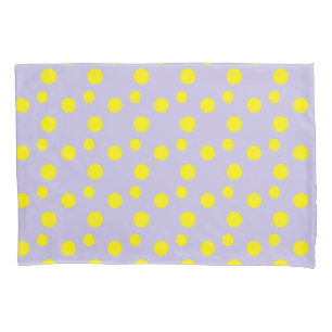 Yellow round polka dots on grey pillowcase