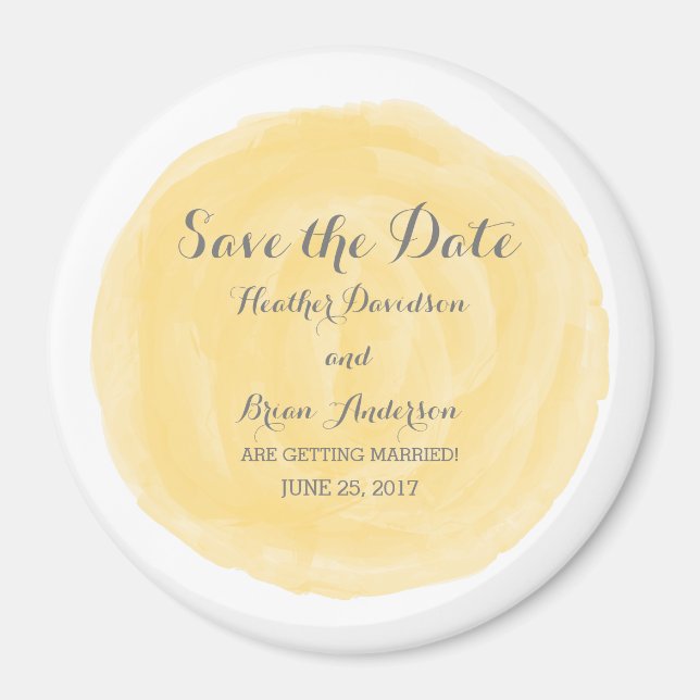 Yellow Round Watercolor Save the Date Magnet (Front)