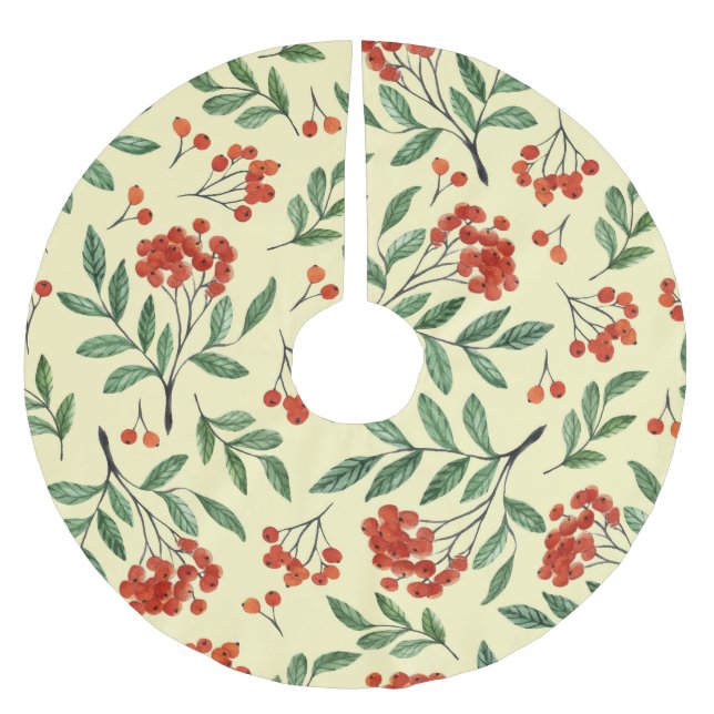 Yellow Rowan Watercolor Seamless Pattern Brushed Polyester Tree Skirt (Front)