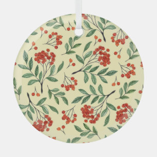 Yellow Rowan Watercolor Seamless Pattern Glass Ornament
