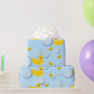 Yellow Rubber Duck and Bath Bubbles Wrapping Paper