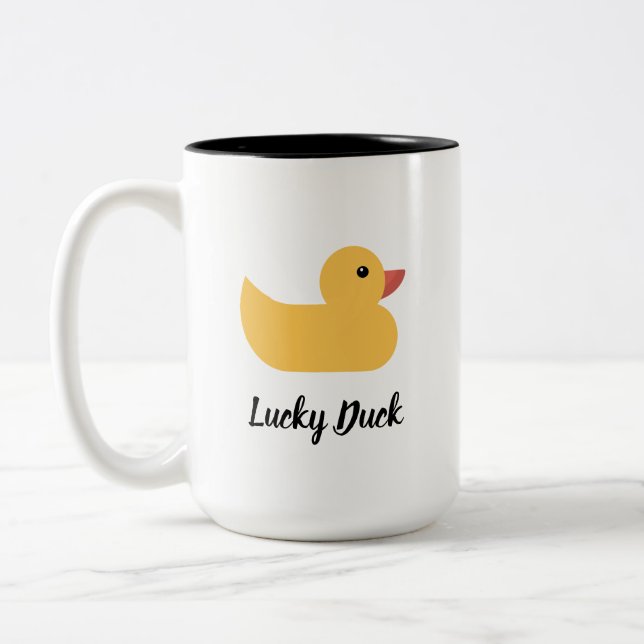 Yellow Rubber Duck Bath Lucky Duck Two-Tone Coffee Mug (Left)
