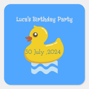 yellow rubber duck birthday party  square sticker