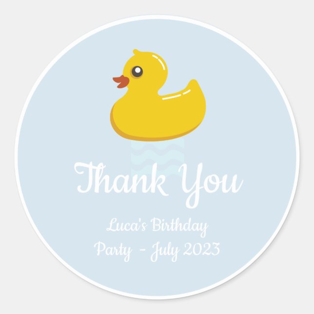 yellow rubber duck  -birthday party - Thank you Classic Round Sticker (Front)