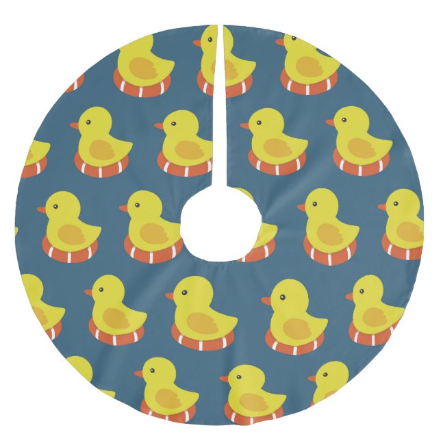 Yellow rubber duck, cute, seamless pattern. brushed polyester tree skirt (Front)