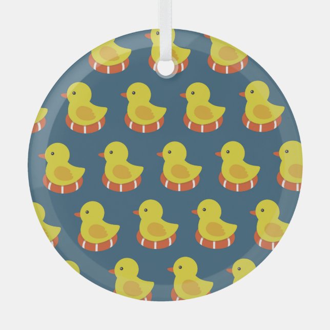 Yellow rubber duck, cute, seamless pattern. glass ornament (Front)
