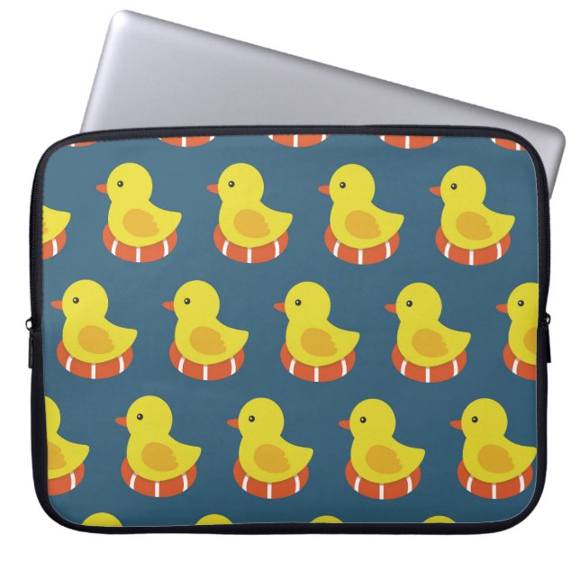Yellow rubber duck, cute, seamless pattern. laptop sleeve (Front)