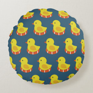 Yellow rubber duck, cute, seamless pattern. round pillow