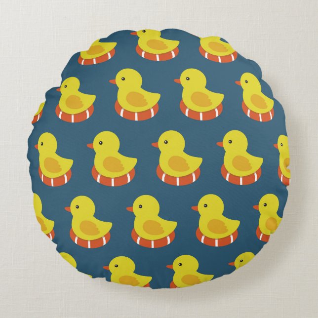 Yellow rubber duck, cute, seamless pattern. round pillow (Front)