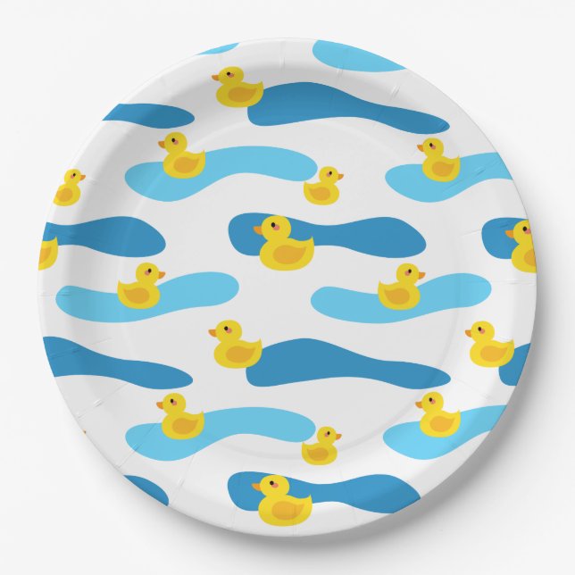 Yellow Rubber Duck Pattern Paper Plate (Front)
