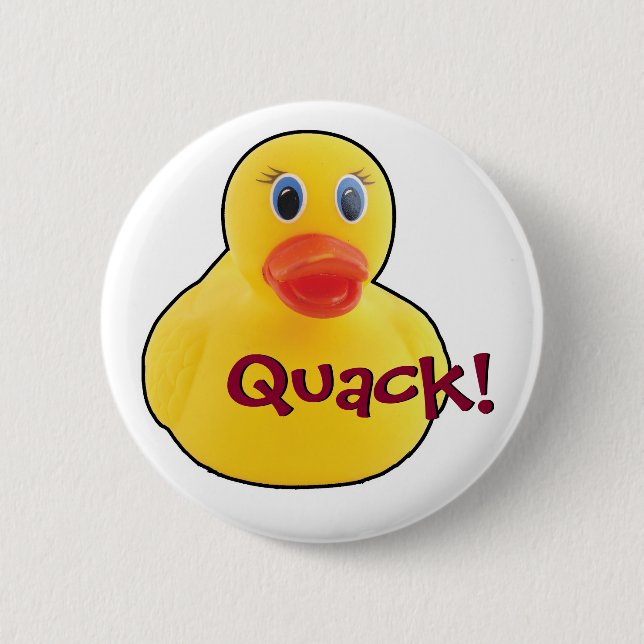 Yellow Rubber Duck Quack Text 2 Inch Round Button (Front)