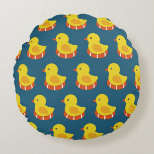 yellow rubber duck seamless pattern. Vintage illus Round Pillow