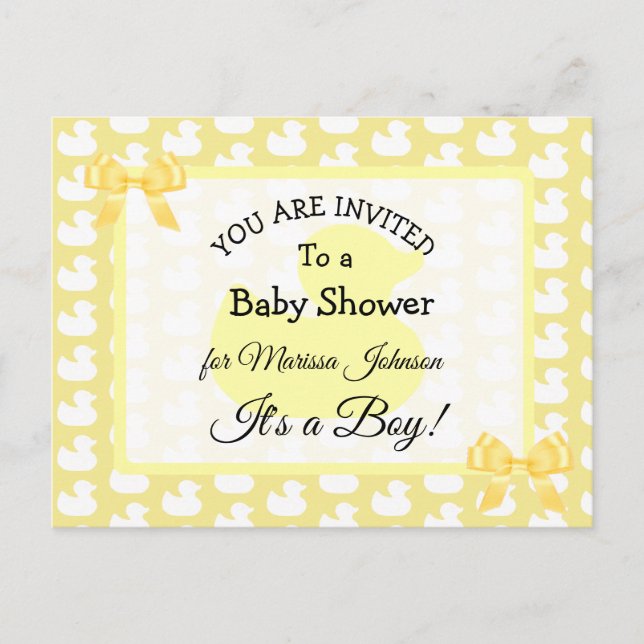 Yellow Rubber Duckie Baby'Shower Invitation Postcard (Front)