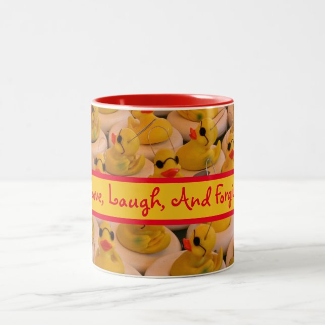 Yellow Rubber Ducks Cute Inspirational  Two-Tone Coffee Mug (Center)