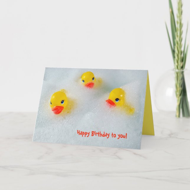 yellow rubber ducks in bubble bath birthday card (Front)