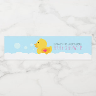 Yellow Rubber Ducky Bubble Bath Girls Baby Shower Water Bottle Label
