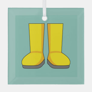 Yellow Rubber Rain Boots Glass Ornament