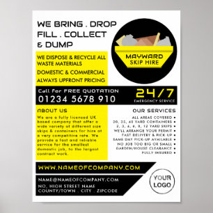 Yellow Rubbish Skip, Skip/Dumpster Company Poster