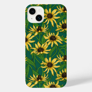 Yellow Rudbekia on dark green iPhone 14 Plus Case
