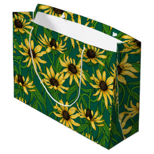 Yellow Rudbekia on dark green Large Gift Bag