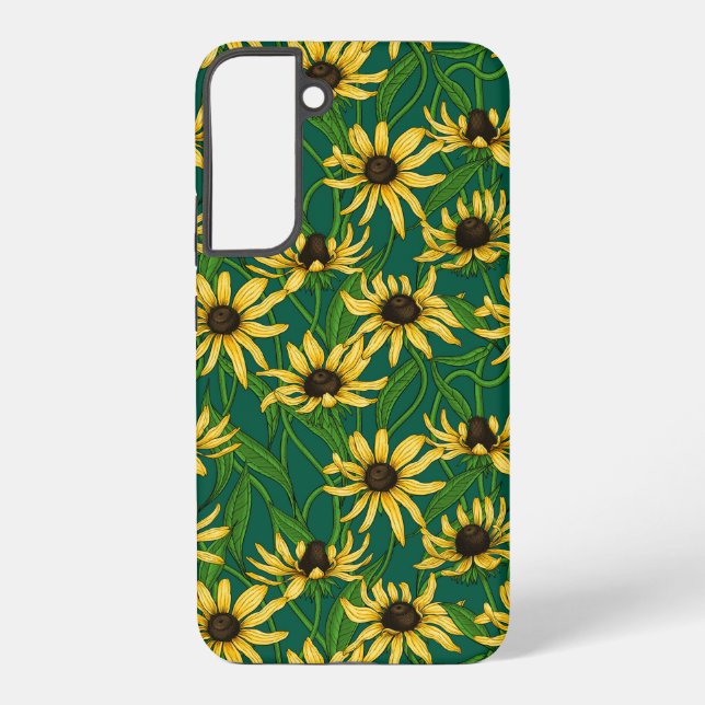 Yellow Rudbekia on dark green Samsung Galaxy S22+ Case (Back)