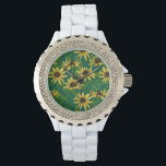 Yellow Rudbekia on dark green Watch<br><div class="desc">Hand-painted cvector pattern with yellow rudbekia flowers</div>