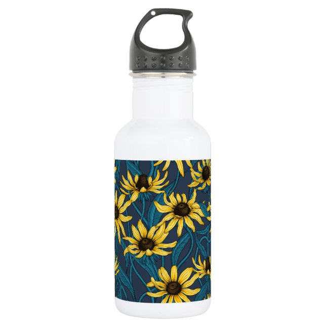 Yellow Rudbekia on navy 532 Ml Water Bottle (Front)