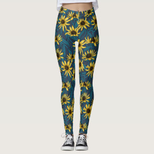 Yellow Rudbekia on navy Leggings