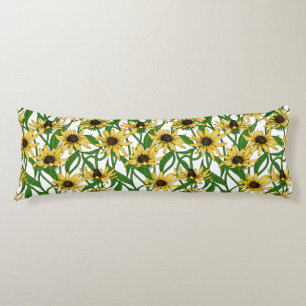 Yellow Rudbekia on white Body Pillow