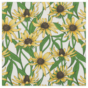 Yellow Rudbekia on white Fabric