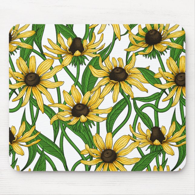 Yellow Rudbekia on white Mouse Pad (Front)