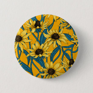 Yellow Rudbekia on yellow 2 Inch Round Button