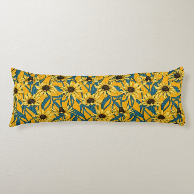Yellow Rudbekia on yellow Body Pillow (Front)
