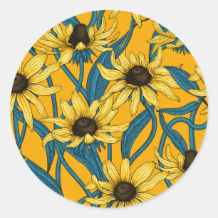 Yellow Rudbekia on yellow Classic Round Sticker