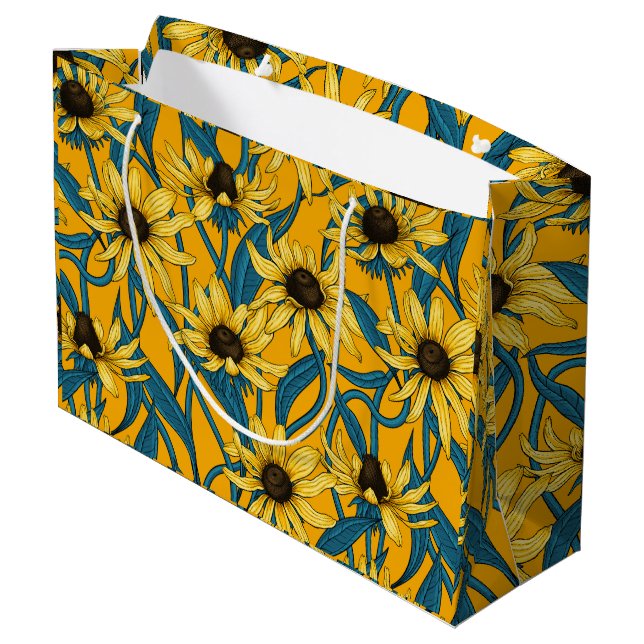 Yellow Rudbekia on yellow Large Gift Bag (Back Angled)