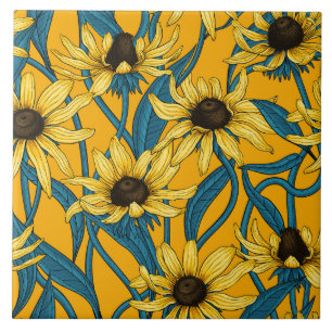 Yellow Rudbekia on yellow Tile