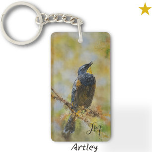 Yellow Rumped Warbler Bird Painting Name  Keychain