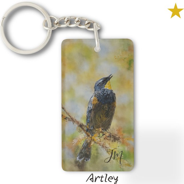 Yellow Rumped Warbler Bird Painting Name  Keychain (Creator Uploaded)