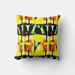 Yellow Rust Green Black Large Tiles Abstract Art  Throw Pillow