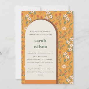 Yellow Rust Groovy Retro Arch Floral Bridal Shower Invitation