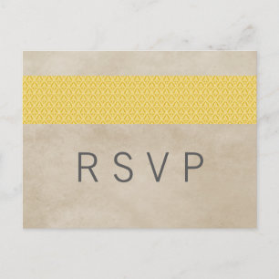 Yellow Rustic Damask RSVP Postcard