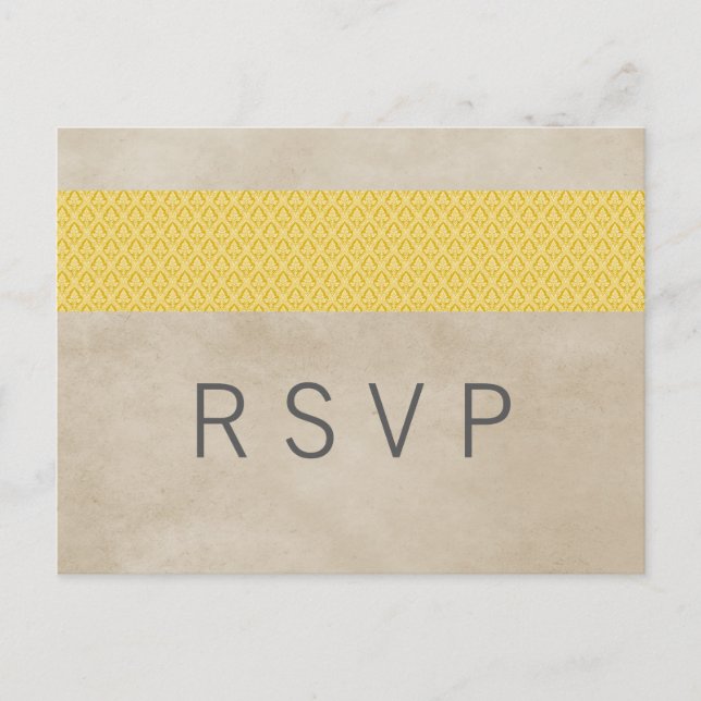 Yellow Rustic Damask RSVP Postcard (Front)