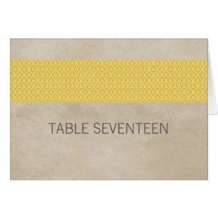 Yellow Rustic Damask Table Number Card