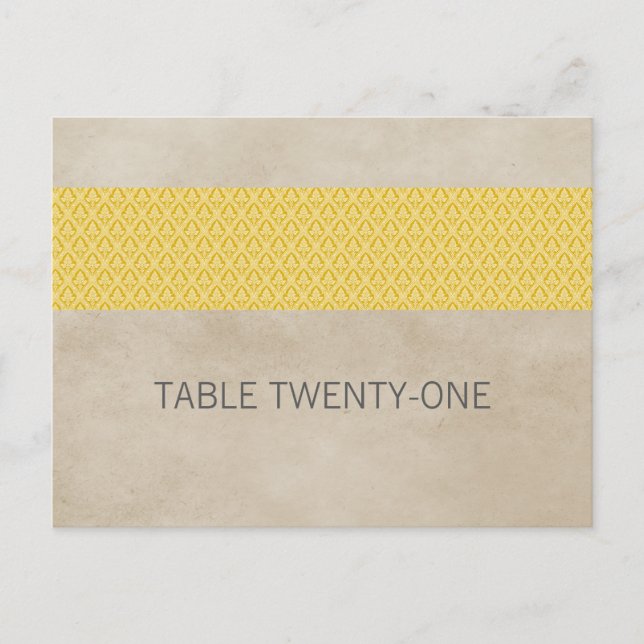 Yellow Rustic Damask Table Number Postcard (Front)