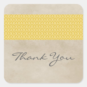 Yellow Rustic Damask Thank You Stickers