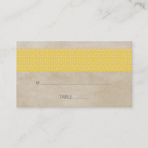 Yellow Rustic Damask Wedding Place Card