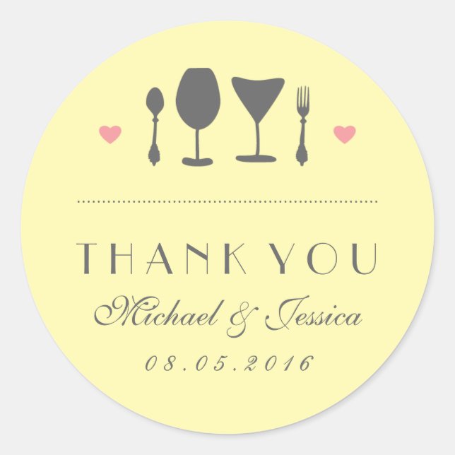 Yellow Rustic Fork Spoon Wedding Thank You Sticker (Front)