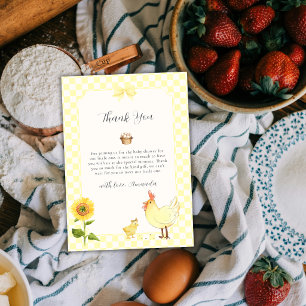 Yellow Rustic Gingham Sunflower Chick Baby Shower Thank You Card
