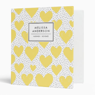 Yellow Rustic Hearts and Confetti Pattern Binder